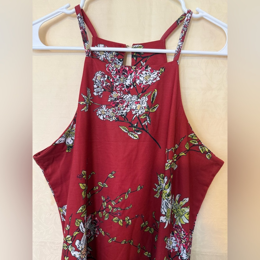 Burgundy Floral Print Dress, Women’s Size Medium, High Neck, Stretchy Knit Dress - Picture 4 of 8